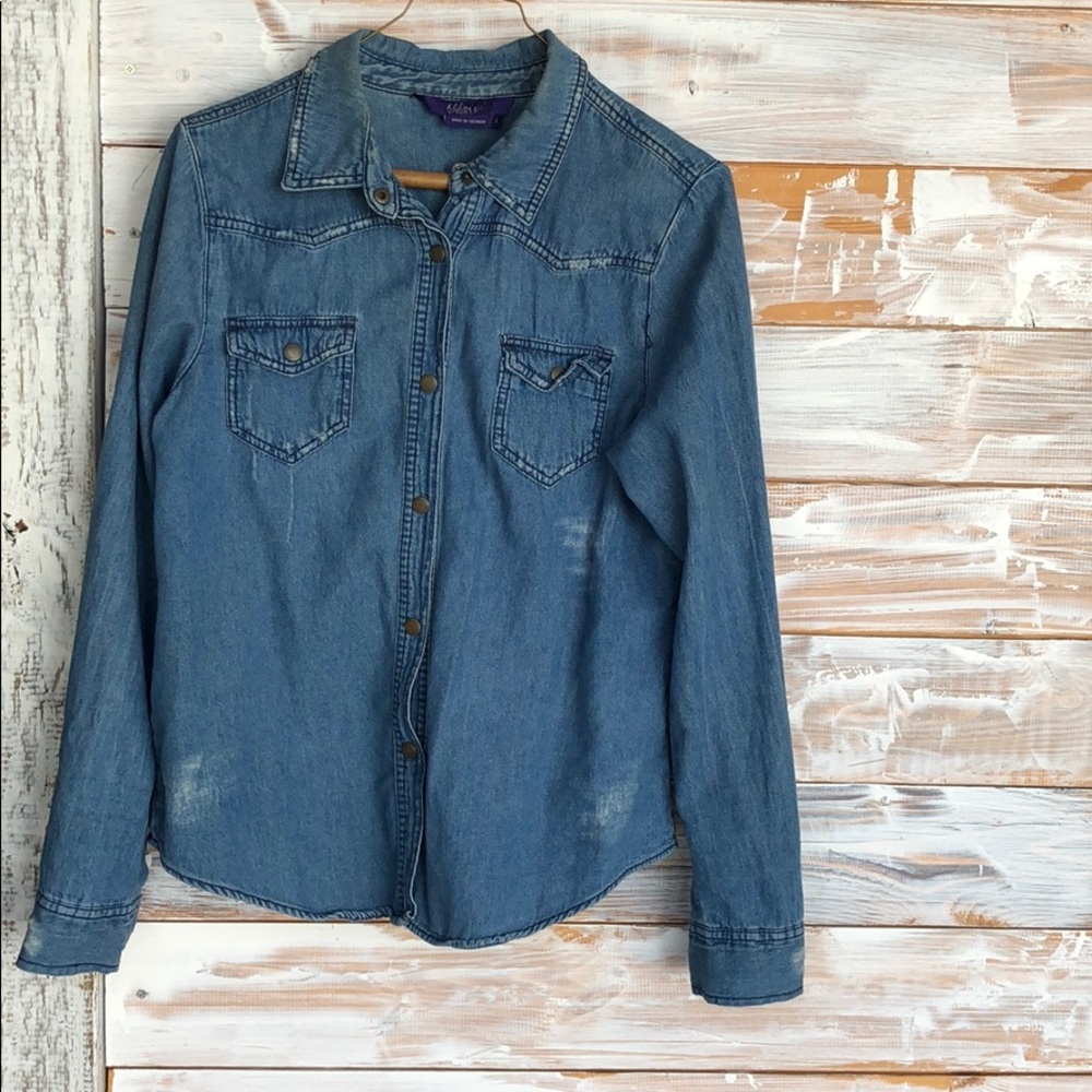 Distressed Denim Button Up